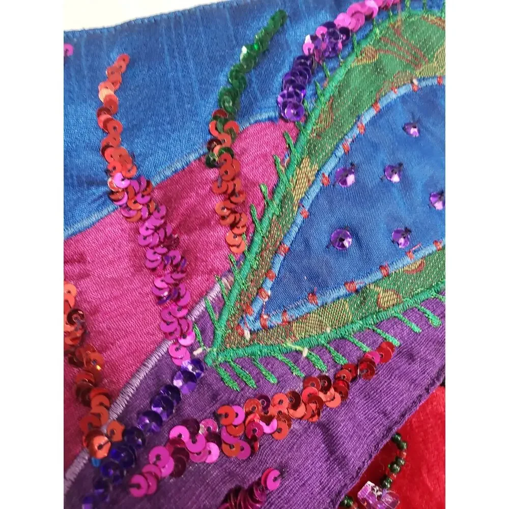 1 PIER 1 IMPORTS‎ Jester Elf Boot Red Purple Peacock Silky Christmas Stocking
